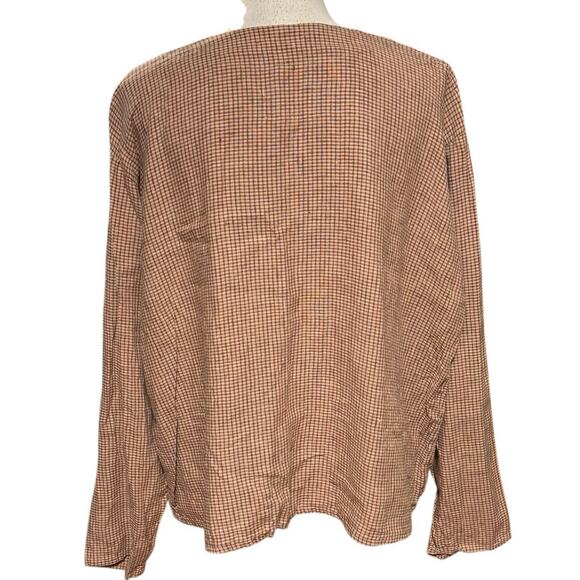 Flax Size L Oversized Boxy Fit Linen Gingham Plaid Jacket Button Front Pockets - Picture 2 of 5